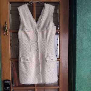 BHLDN Cream Textured Dress with Pearl Accents